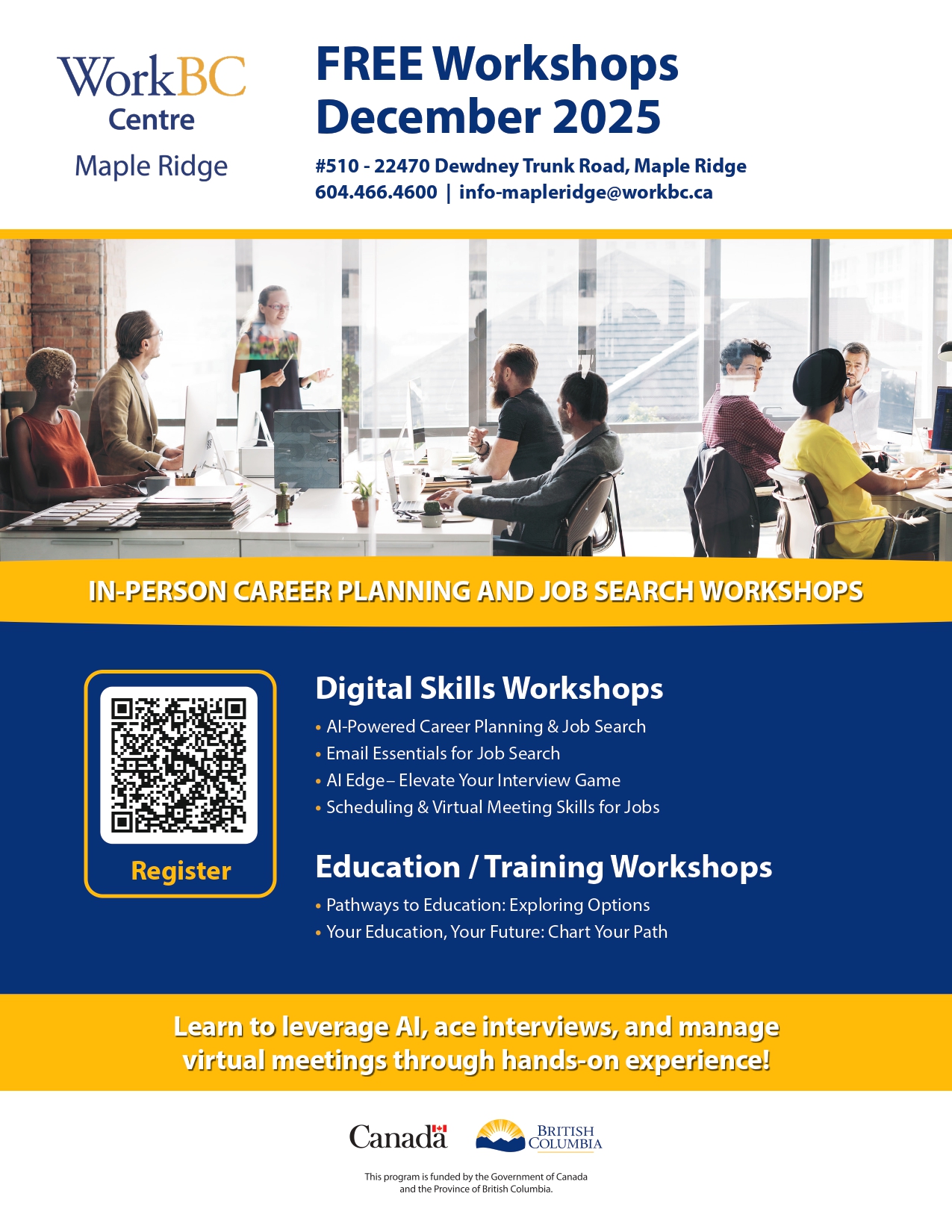 WorkBC Maple Ridge Workshops Poster - December 2025